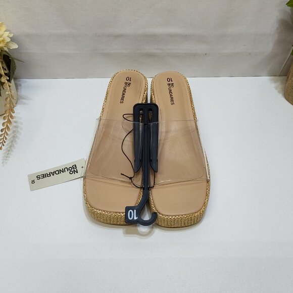No Boundaries Platform Mule Jute Rattan Sandals Clear Strap Memory Foam Size 10 - Picture 5 of 9